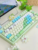132-Key Spring Green Keycap Cute MOA Height PBT Material Suitable For Mechanical Keyboard DIY Girlfriend Birthday Gift Keycaps