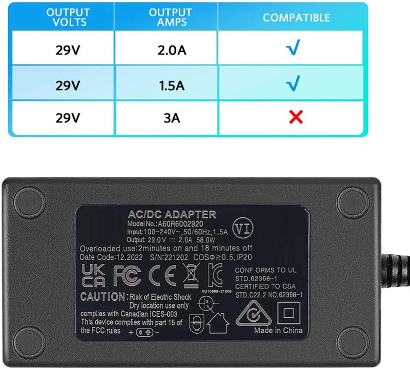 Recliner Chair Power Charger Adapter for Lift Chair,Recliner Sofa,Recliner Couch,29V 2A AC/DC Switching Recliner Power Supply