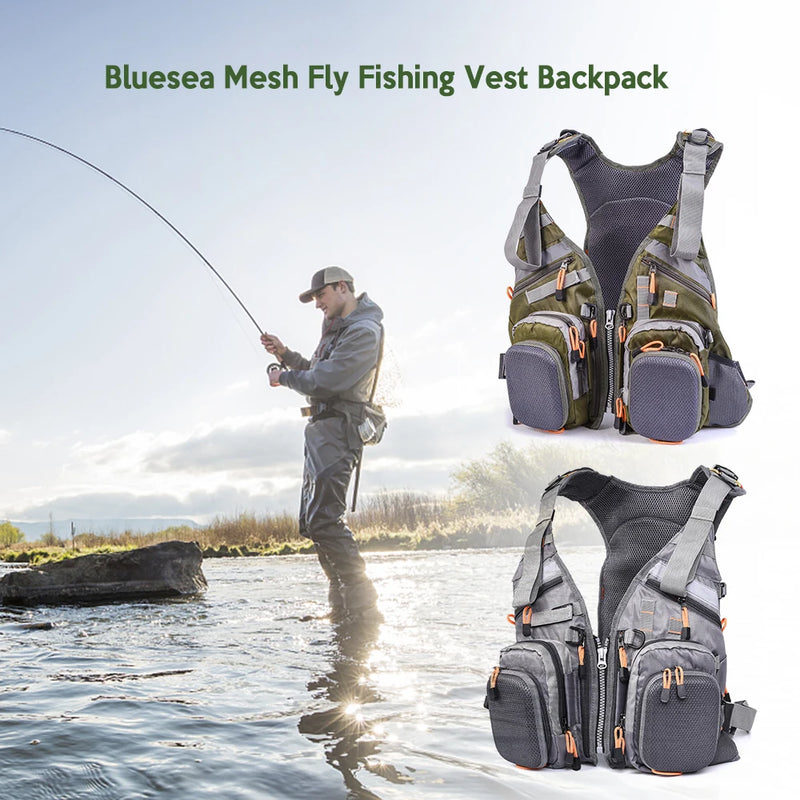 Mesh Fly Fishing Vest Multifunction Breathable Backpack Fishing Vest Fast Drying Lure Reel Fishing Gear Vests