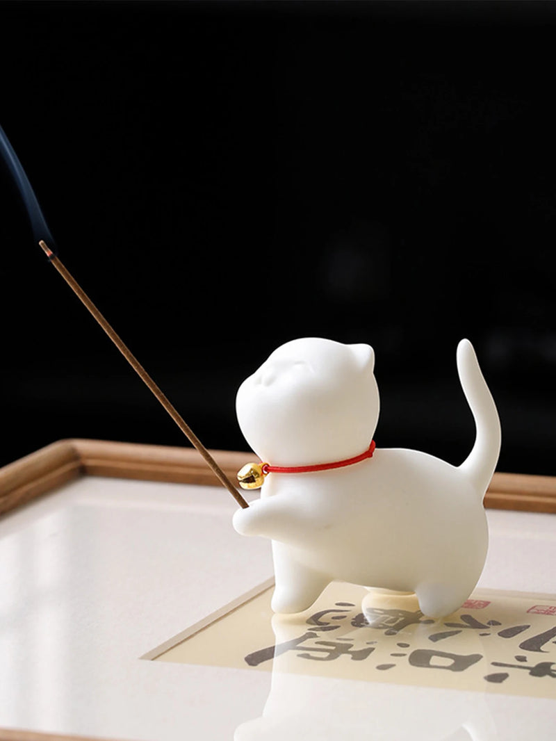 Cute Cat Incense Burner Stick Holder Buddhism Line Incense plate Sandalwood Coil Base Temples Yoga Studios Home Decoration