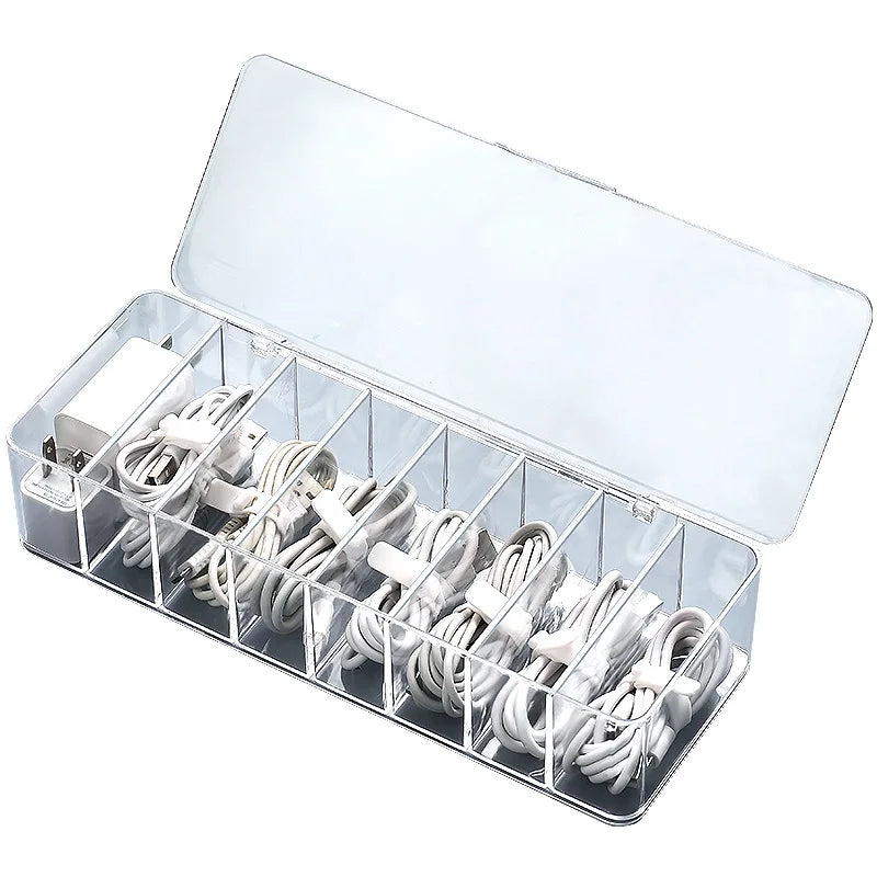 Cable Storage Box Transparent Plastic Data Line Storage Container Dust-proof Headset Data Charging Line Accessories Organizer