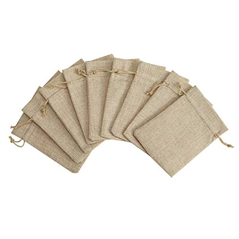 Burlap Gift Bags with Drawstring, Jute Bags, Linen Sacks, Storage Bags for Wedding Favors, Party Jewelry Pouches, 10Pcs
