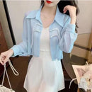 Fashion Lapel Button Spliced Solid Color All-match Shirt Female Clothing Spring Summer New Casual Tops Office Lady Blouse