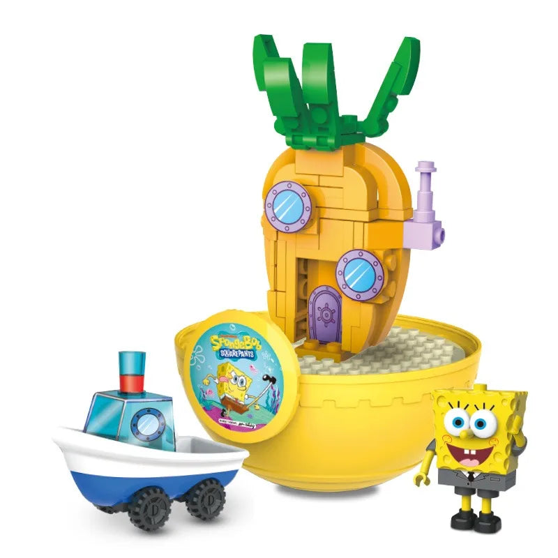 SpongeBob SquarePants Building Blocks Big Twisted Eggs Blind Box  Patrick Octopus King Krabs Car Boat Plug and Play Kids' Gift