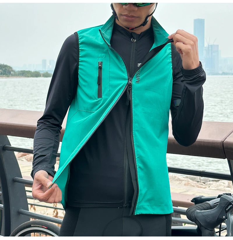 WOSAWE Ultralight Windproof Cycling Vest Men's Wind Coat Bike Gilet Stretch fabric Sleeveless Jacket With Zipper Pocket