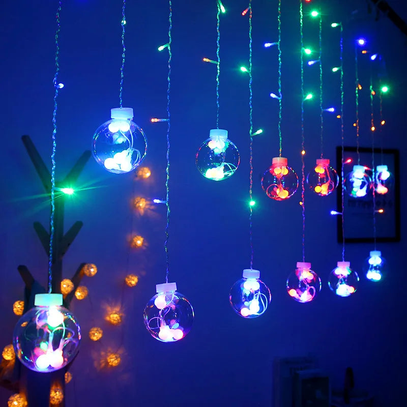 Holiday Lighting 4.5m Christmas Wishing Ball Curtain Lights for Room Decor Fairy Light String Home Xmas Party Decoration Navidad