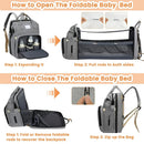 Baby Diaper Bag with Changing Pad Travel Foldable Baby Bed Bags Changing Station Mother Kids Large Capacity Stroller Organizer
