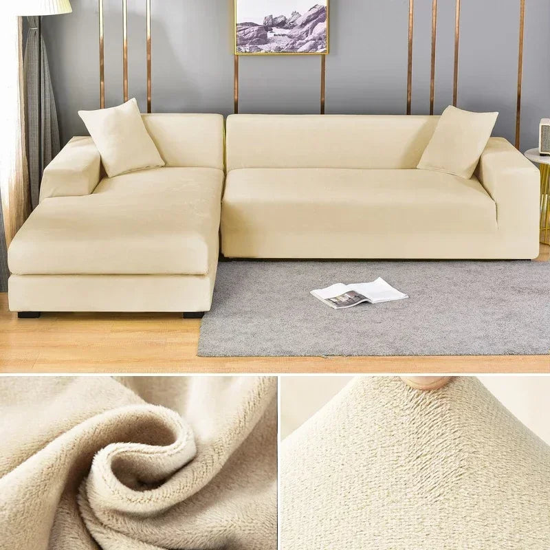 Velvet Sofa Cover Thick Elastic 1/2/3/4 Seater Sofa Cover for Living Room Velvet Plush L Shaped Corner Sofa  Couch Cover