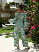 Vintage Chic Women Two Piece Outfits Off  Shoulder Long Sleeve Tops Bohemian  Drawstring Skirts 2 Pieces Rayon Cotton Boho Sets