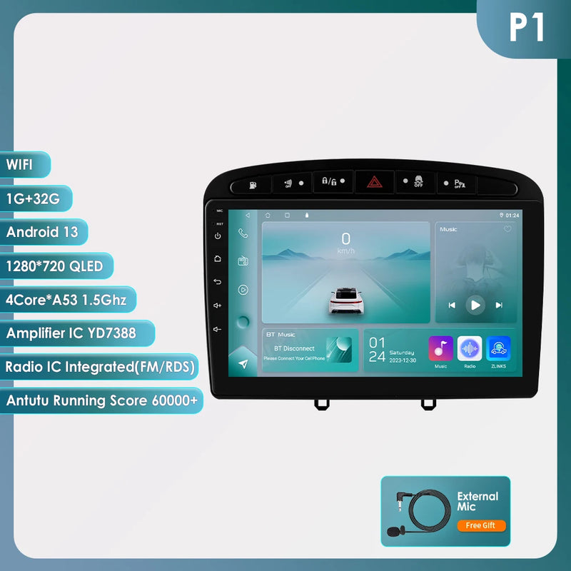 Hizpo 2Din Wirless CarPlay Android Auto Car Radio for 308 308S 408 2012 - 2020 UI7862 Headunit DSP RDS BT 4G GPS Navi 360° CAM