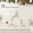 17 Piece Nonstick Skillet and Saucepan Set with Silicone Lid and Utensils Induction, Detachable Handle, Oven Available, Beige