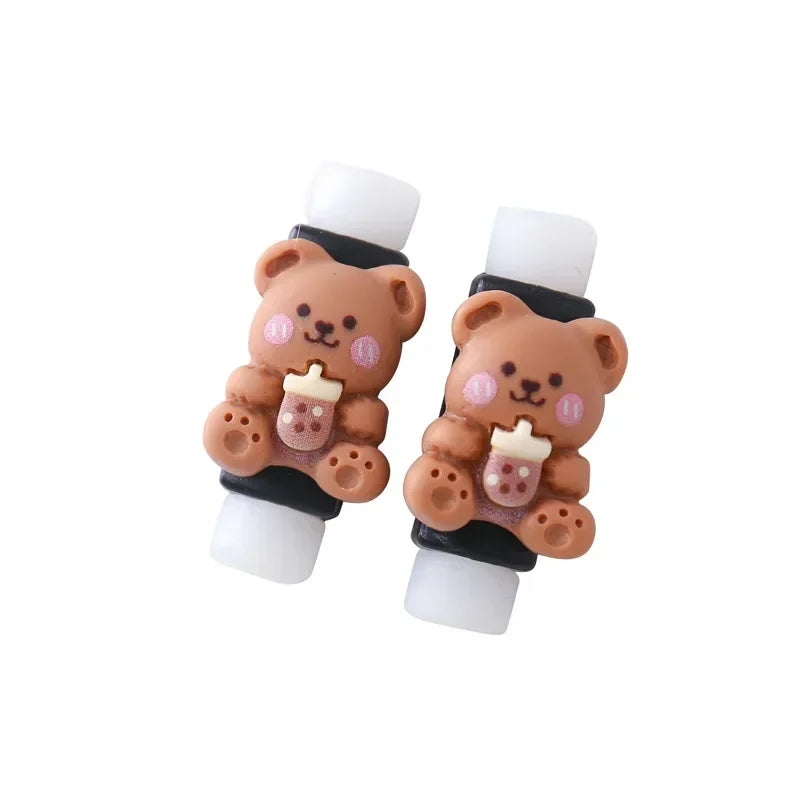 2PCS Breathable Data Line Protective Sleeve Durable Wear-resistant Cable Protector Cover Kawaii Bear Rabbit Charger Cord Winder