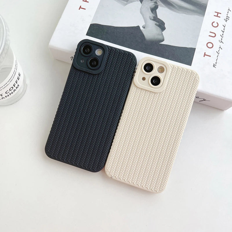 Candy Color Woven Pattern Phone Case For iPhone 13 12 11 14 Pro Max X XR XS Max 7 8 Plus Shockproof Silicone Soft TPU Back Cover