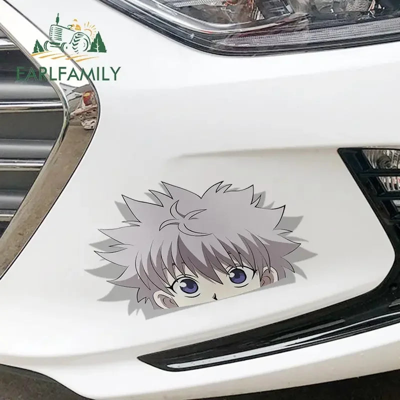 EARLFAMILY 13cm x 7.9cm for Killua Zoldyck Peek Big Head Anime Vinyl Car Sticker JDM Window Trunk Decal