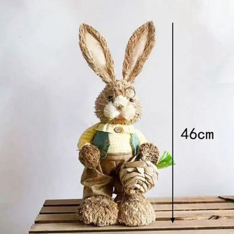 46cm Straw Woven Bunny Straw Rabbit Decoration Ornament Easter Holiday Decors Sculptures & Statuette Yard Party Home Supply