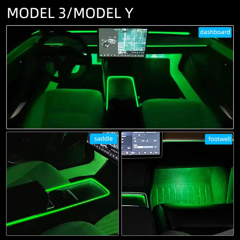 Center Console Dashboard Neon Light Tubes For Tesla Model 3 Model Y 2021- 2024 RGB Interior LED Strip Lights with App Controller