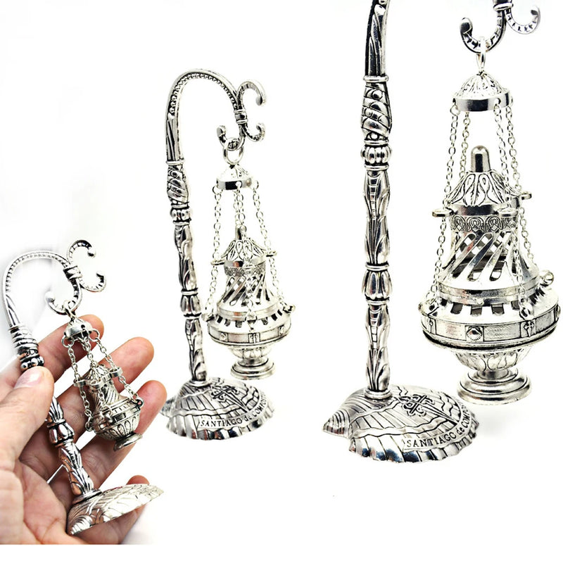 Ornate Charcoal Incense Burner Ash Catcher Censer Thurible Tabletop Decor