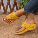 Large Size Casual Sandals Women Summer New Thick Sole Clip-toe Hollowed Ladies Slides Flip Flops Wedge Heel Solid Color Slippers