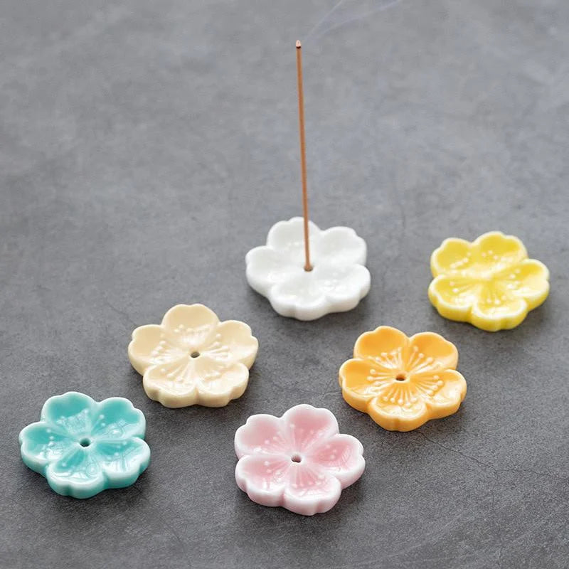 Ceramic Cherry Blossom Incense Burner Home Decor Incense Stick Holder Aromatherapy Office Teahouse Living Room Ornament