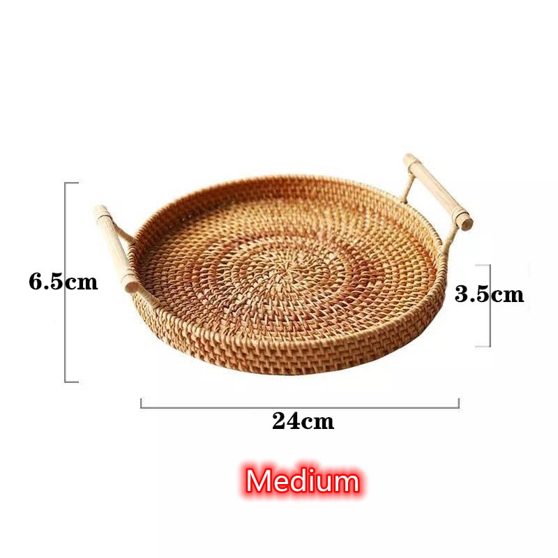 Hand-woven Rattan Wicker Basket Fruit Tea Snack Bread Basket Cosmetic Rectangular Storage Box Household Kitchen Supplies