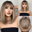 HENRY MARGU Blonde Silky Straight Synthetic Wigs with Bangs Medium Long Natural Platinum Wig for Women Cosplay Heat Resistant
