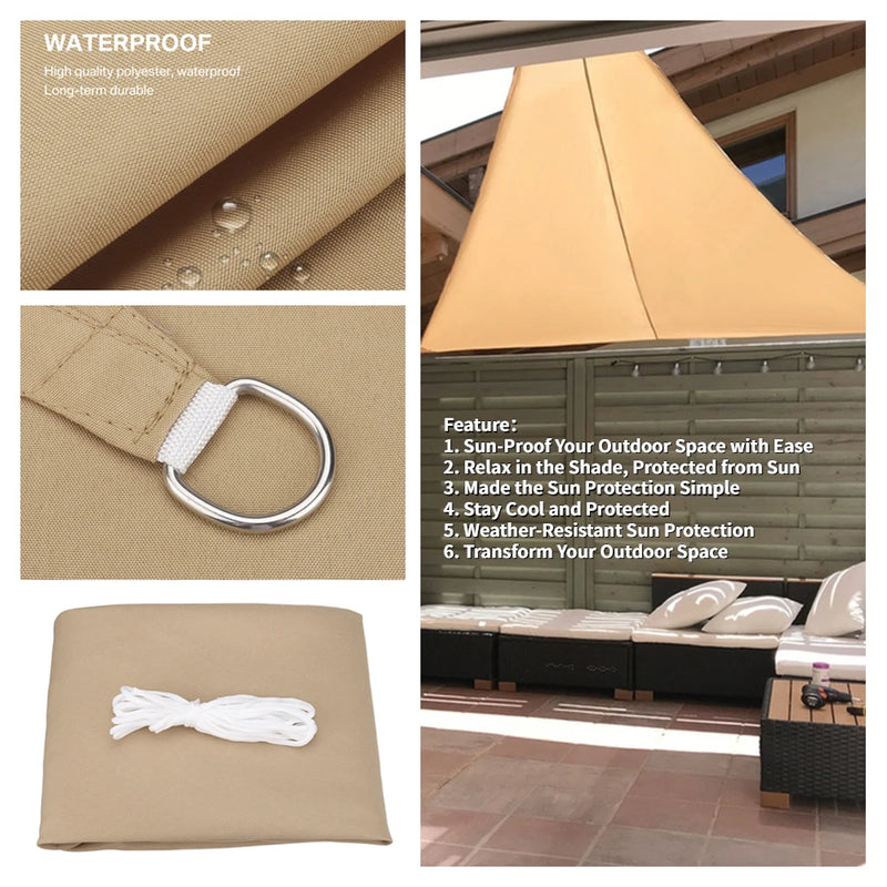 5x5x5/2x2x2M Waterproof Sun Shelter Triangle Sunshade Protection Outdoor Canopy Garden Patio Pool Shade Sail Awning Shade Cloth