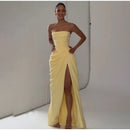 The Aurelian | Butter Yellow Mesh Strapless Pleated Evening Gown