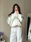 The Axis Set | Contrast-Panel Cropped Jacket and Wide-Leg Trouser Suit