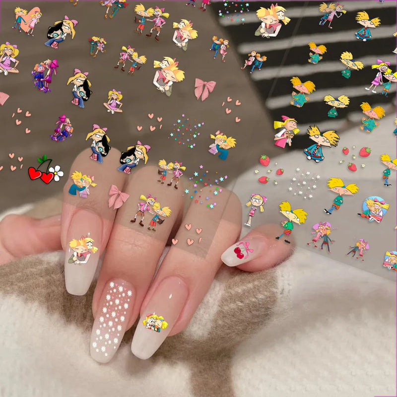 Hey Arnold Helga Cute Stickers 1PCS New 3D Adhesive Nail Art Sticker Cartoon Nail Art Decal Sticker Nail Parts Manicure