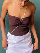 Knit Tube Tops Women White Strapless Corset Tops Summer Basic Backless Off Shoulder Crop Top Bustier Casual Streetwear