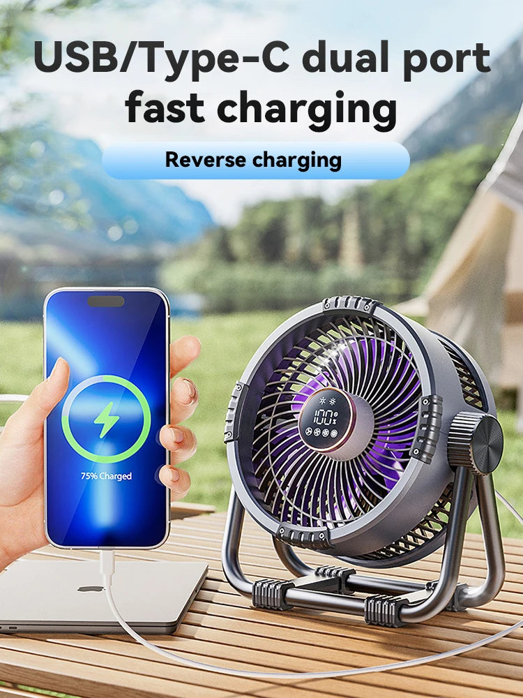 Camping Fan 20000mAh Rechargeable Portable Outdoor Camping Fan Air Circulators Wireless Tent Ceiling Fans with Hook and Light