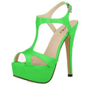 2026 New Women Sandals 14cm Sexy T-Strap Peep Toe Platform Summer Red Wedding Shoes Patent Leather Thin High Heels Big Size 44