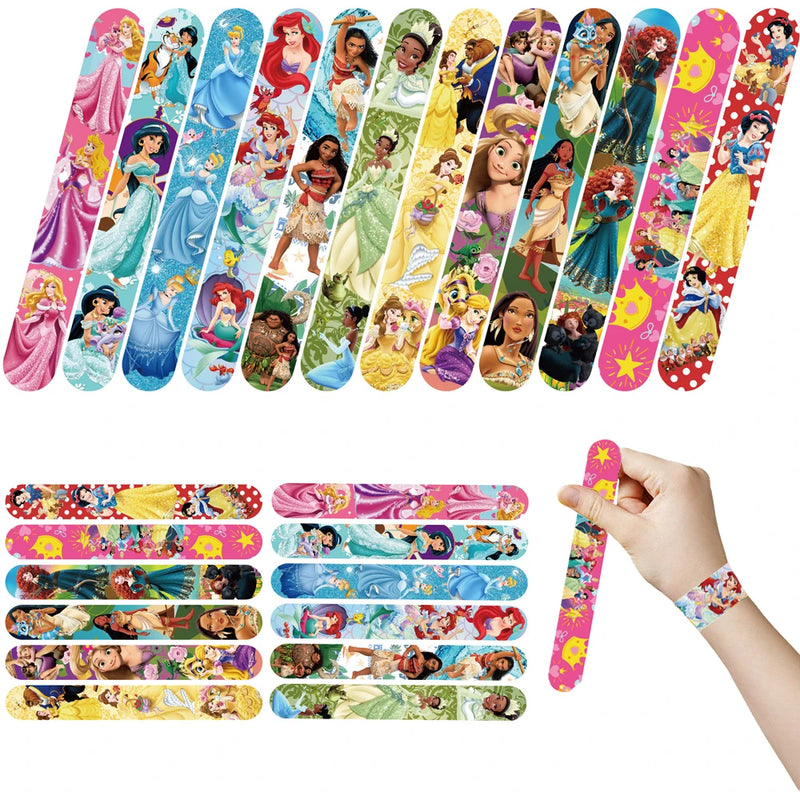 12pcs Disney Princess Cinderella Ariel Slap Bracelets for Kids Colorful Bulk Wristbands Birthday Party Decor Girls Party Gifts