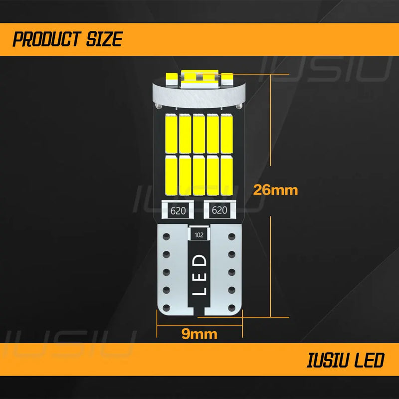 IUSIU 2PCS T10 Led Bulb WY5W W5W 194 Car Light Interior Parking License Plate 26SMD 4014 Reading Dome Side Marker Signal Lamp