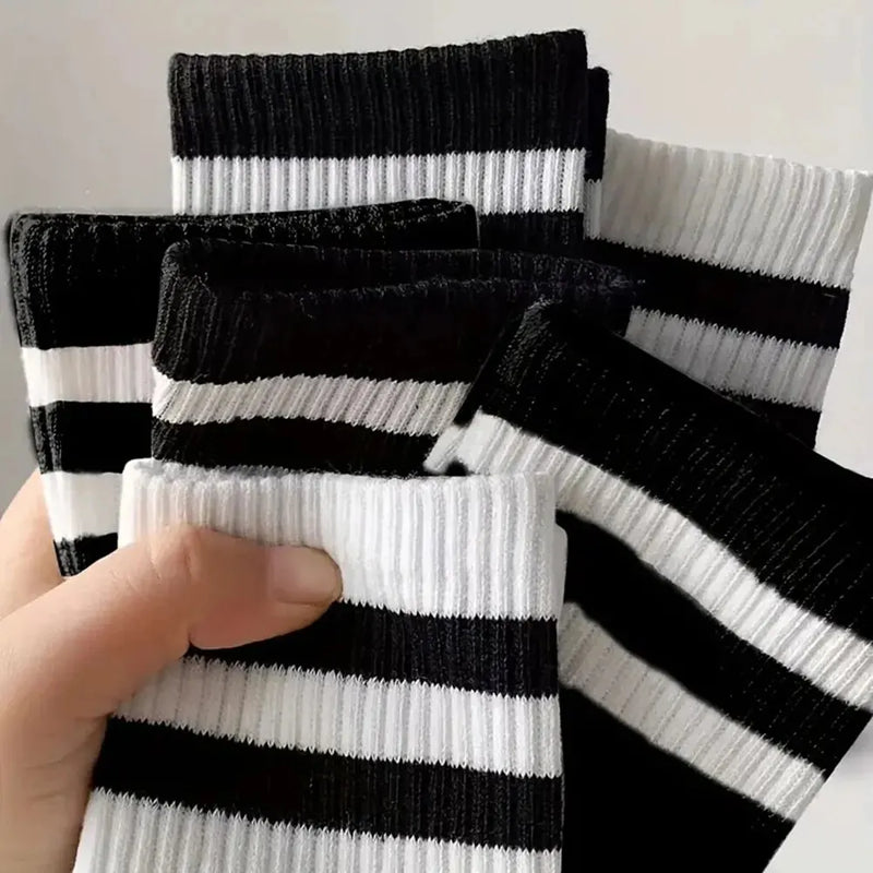 6 Pairs Men's Socks Spring Autumn Simple Casual Black White Striped Socks Breathable Mid Tube Sock High-quality Round Neck Socks