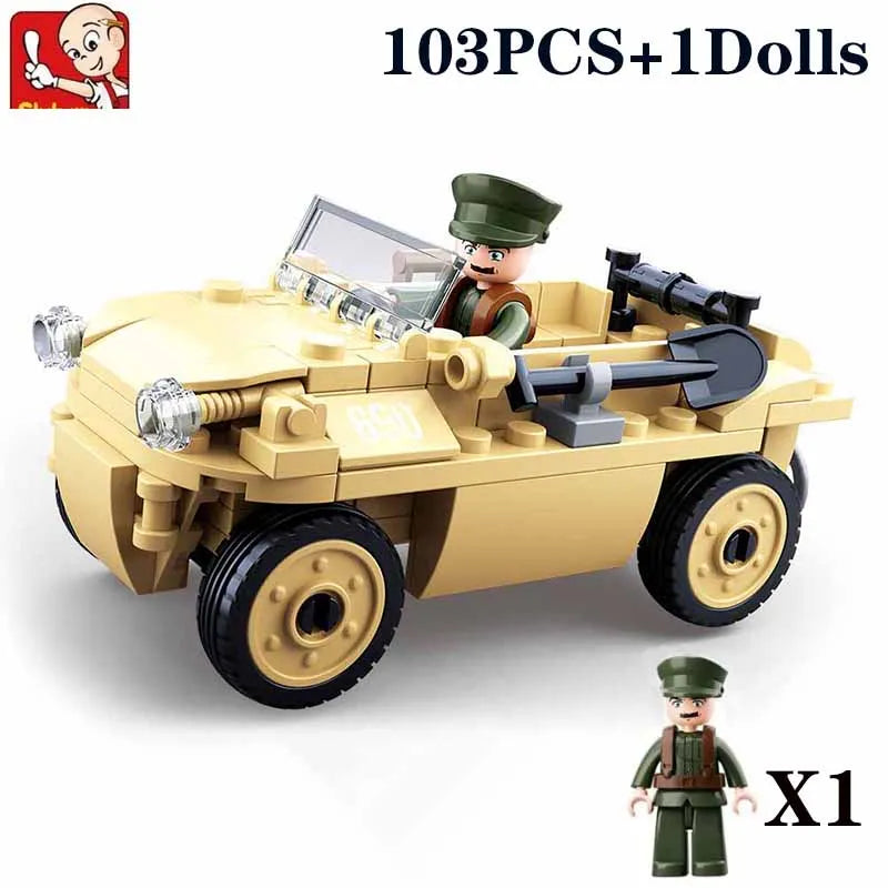 103PCS Military WW2 Amphibious Car Model Bricks Army Soilder Figures Building Blocks Sets Educational DIY Toys For Kids Gifts