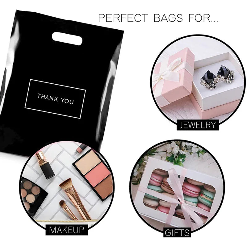 Black Thank You Packing Bag Plastic Gift Bags With Handle For Small Business Wedding Birthday Present Party Home Storage 10PCS