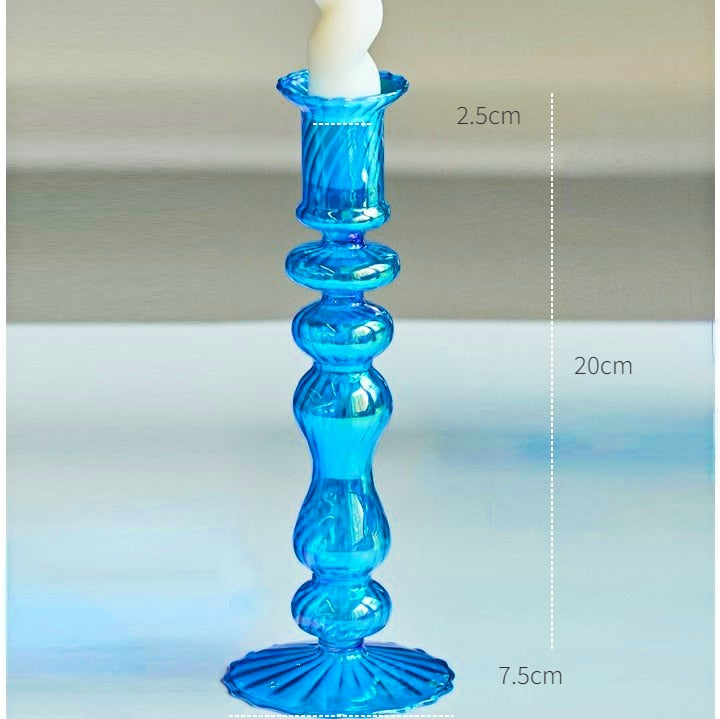 Blue Glass Candle Holder Candlesticks for Wedding Birthday Holiday Home Decoration Morden Decorative Glass