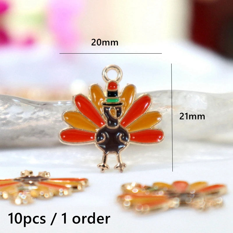 10pcs Cute Thanksgiving Turkey Food Metal Pendant Cartoon Alloy Charms DIY Necklace Bracelet Earrings Jewelry Keychain Accessory