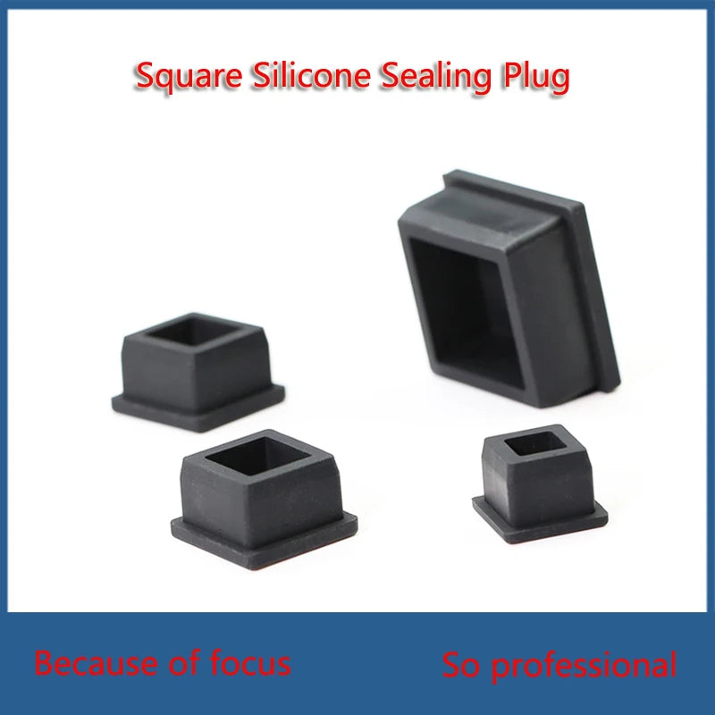 9-50mm Black/White Square With Hole Silicone Rubber End Cap T-Plug Tube Box Part Insert Sealing Plug Square Tube Shielding Plug