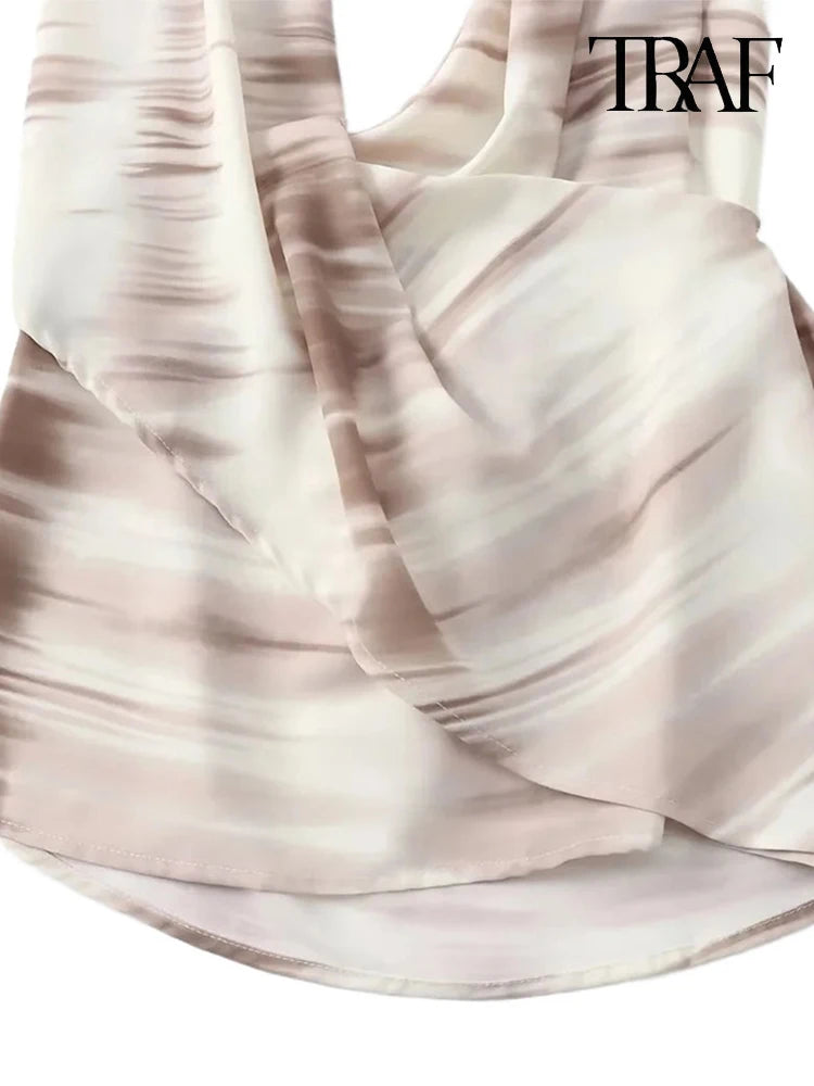 TRAF Women's Summer Tie-Dye Asymmetric Set Backless Sleeveless Hanging Neck Top + Pants Two Piece Holiday Street Casual Set