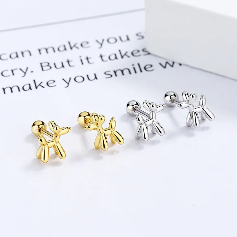 Delicate Cute Pet Dog Simple Stud Earrings 18K Gold Plated Stainless Steel Balloon Puppy Dog Post Earrings for Girls Trendy Gift
