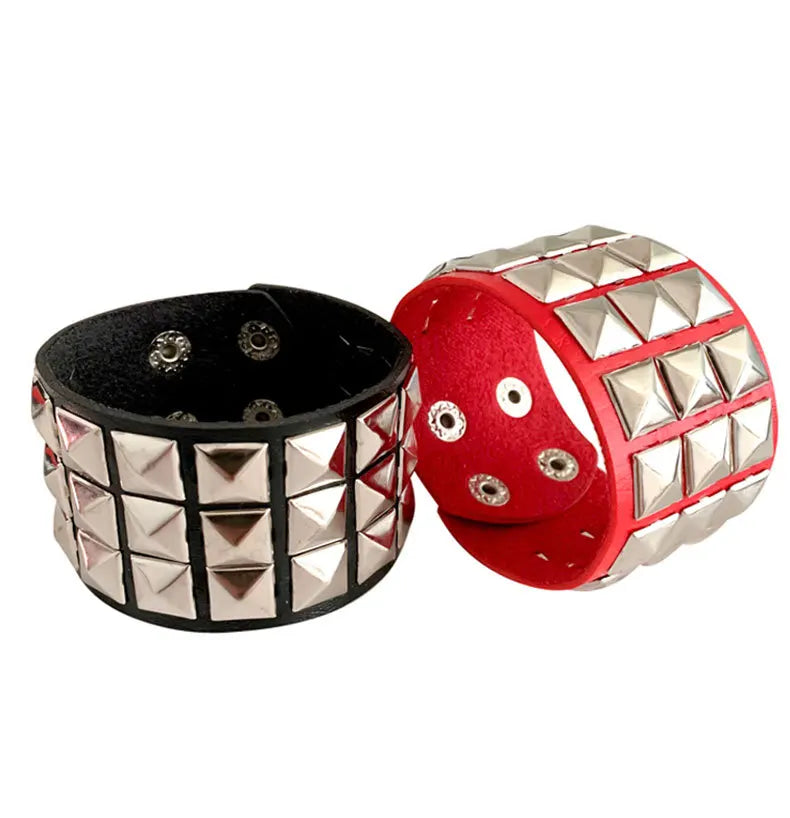 New Unique 3 Row Cuspidal Spikes Rivet Stud Wide Cuff Leather Punk Gothic Rock Unisex Bangle Bracelet Men Jewelry