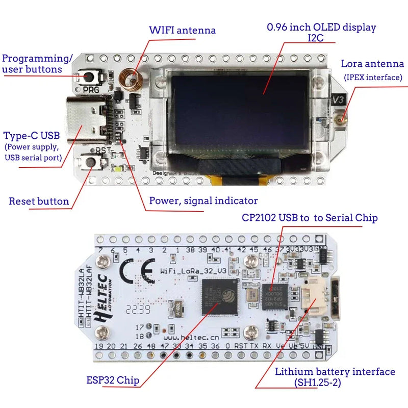 LoRa32 V3 868MHz 915MHz ESP32-S3 WiFi+BT Development Board Type-C SX1262 OLED Display Lora 32 for Arduino IoT Smart Home (2Sets)