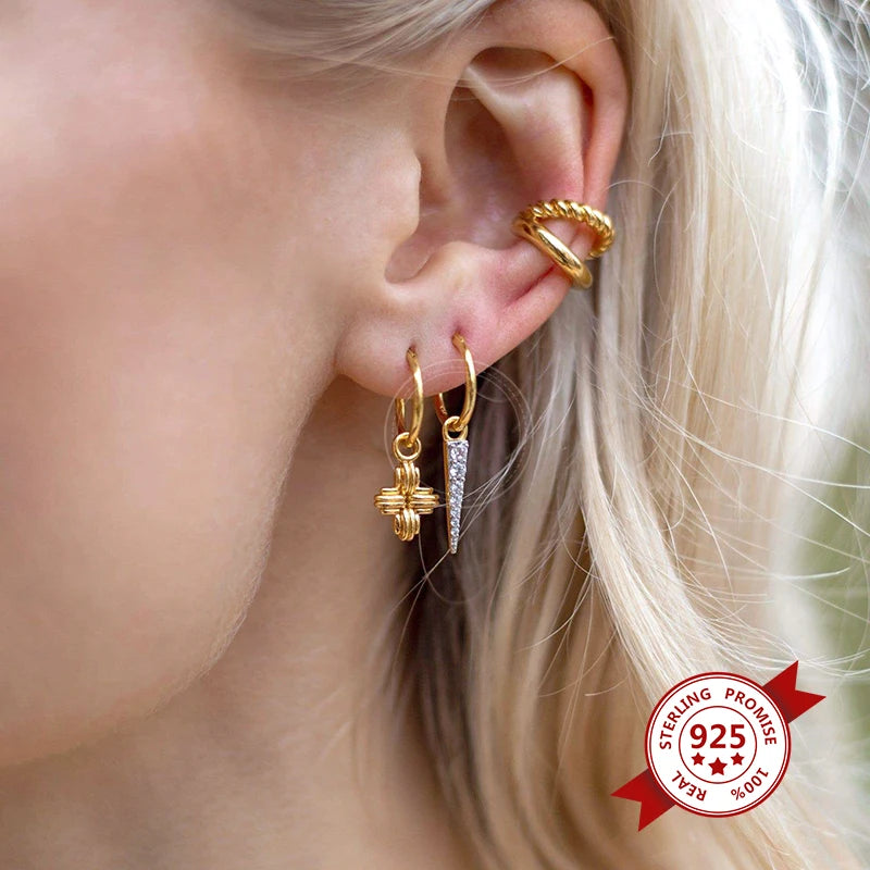 YUXINTOME 925 Sterling Silver Ear Needle Rivet Cone Buckle Piercing Huggie Hoop Earrings for Women Jewelry Accessories Earrings