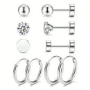 Set Aus 5 Paar Modischen Und Einfachen Ohrringen Aus Zirkonia-Edelstahl Für Damen, Muttertagsgeschenk