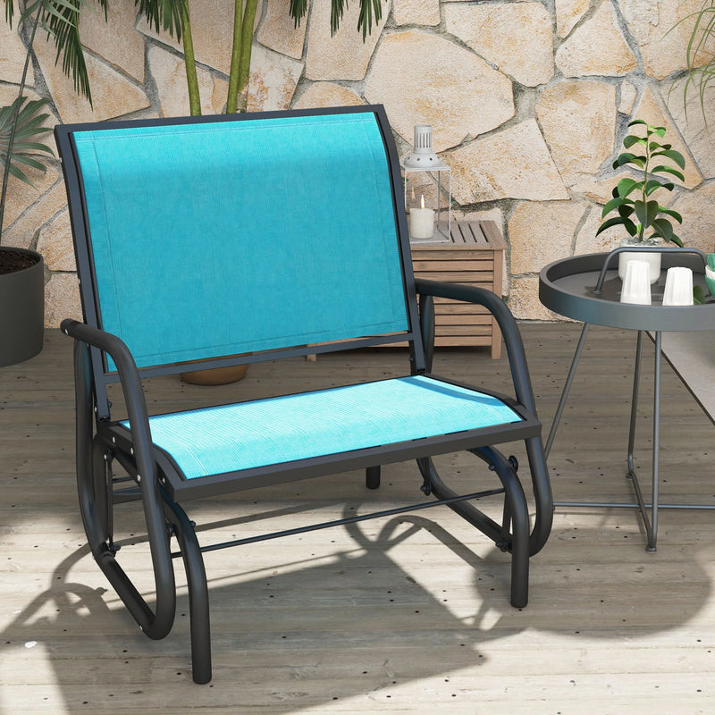 Outdoor Glider with Comfort Curved Armrests and Steel Frame, Blue