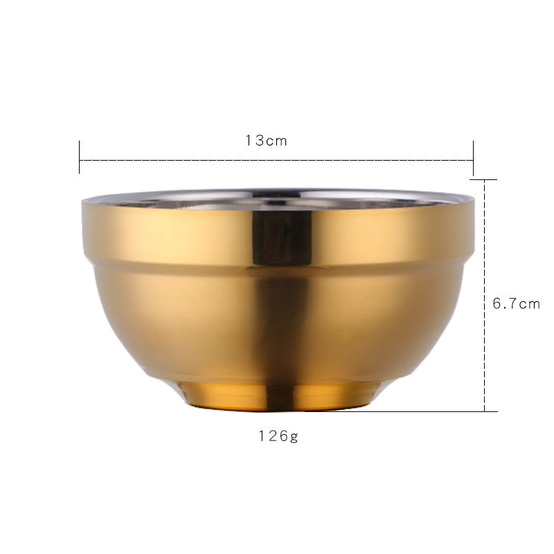 1/6PCS Stainless Steel Walled Heat Insulation Smooth Rice Bowl Non Slip Double Layer Bowls for Adult Children Kitchen Tableware