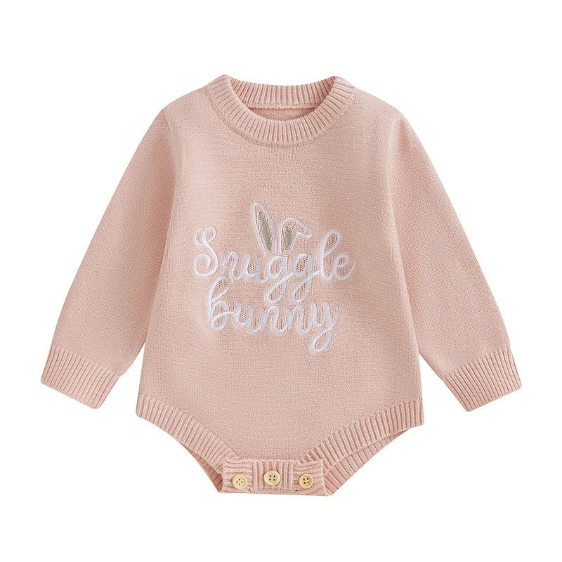 Toddler Boy Easter Bunny Jumpsuit Infant Short Sleeve Round Neck Rabbit Print Romper with Pom Pom Tail Detail