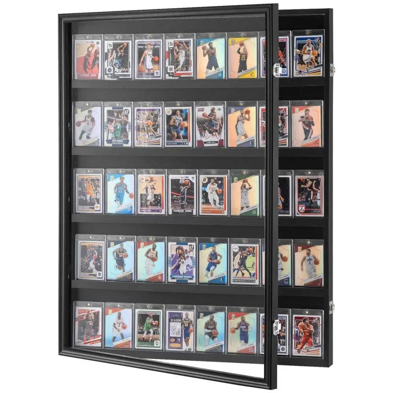 35 Graded Sports Card Display Case 24.3x30.5x2.1in UV Clear View PC Glass Lockable Wall Mount Cabinet for Baseball